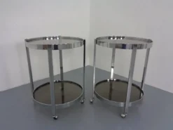 Mid-Century Glass & Metal Serving Bar Carts, 1960s, Set of 2
