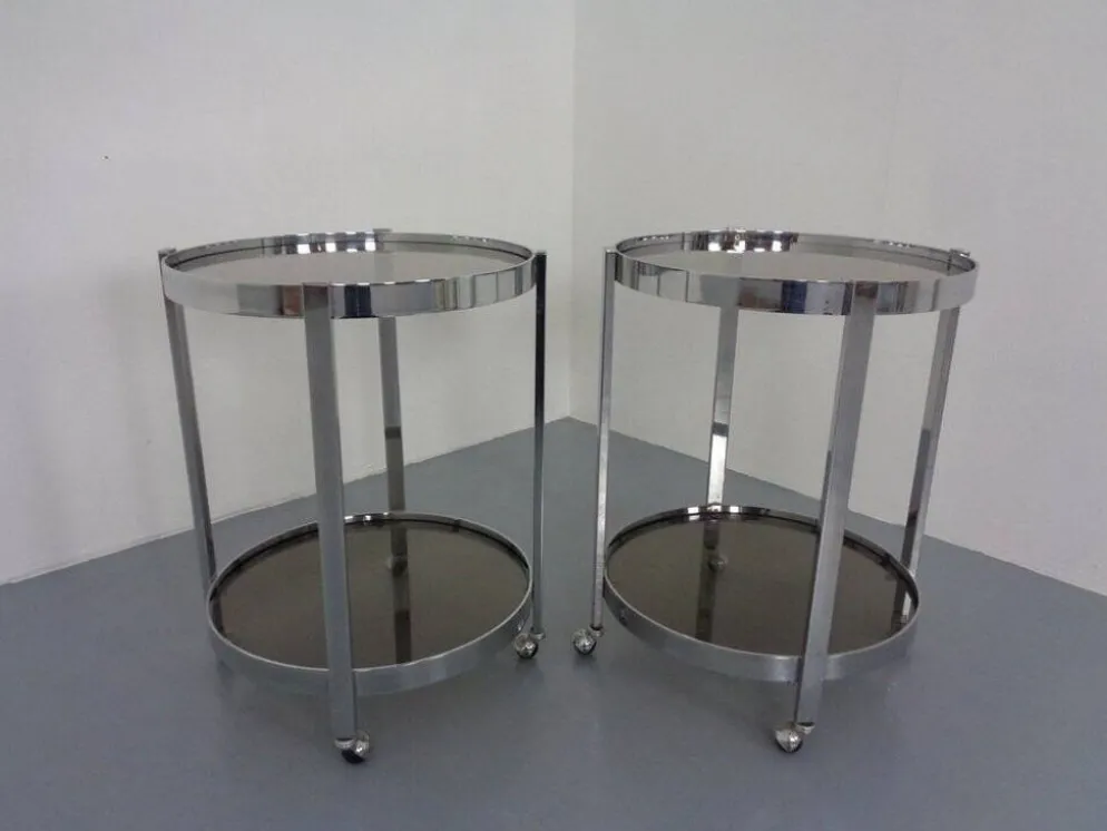 Mid-Century Glass & Metal Serving Bar Carts, 1960s, Set of 2