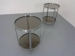 Mid-Century Glass & Metal Serving Bar Carts, 1960s, Set of 2