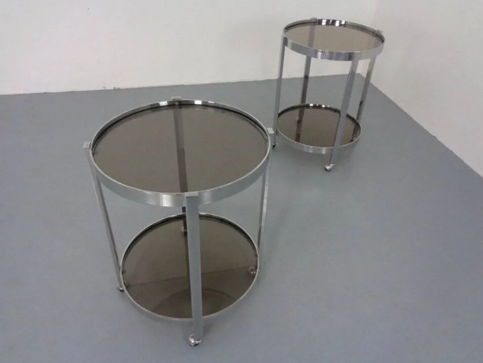 Mid-Century Glass & Metal Serving Bar Carts, 1960s, Set of 2