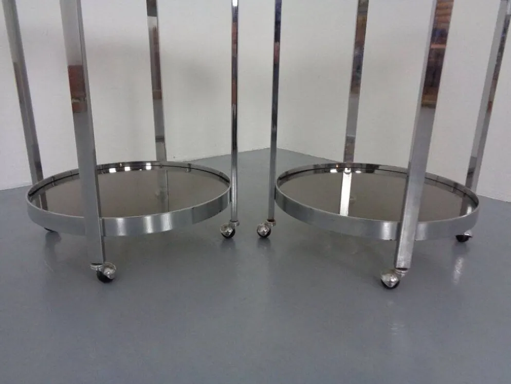 Mid-Century Glass & Metal Serving Bar Carts, 1960s, Set of 2