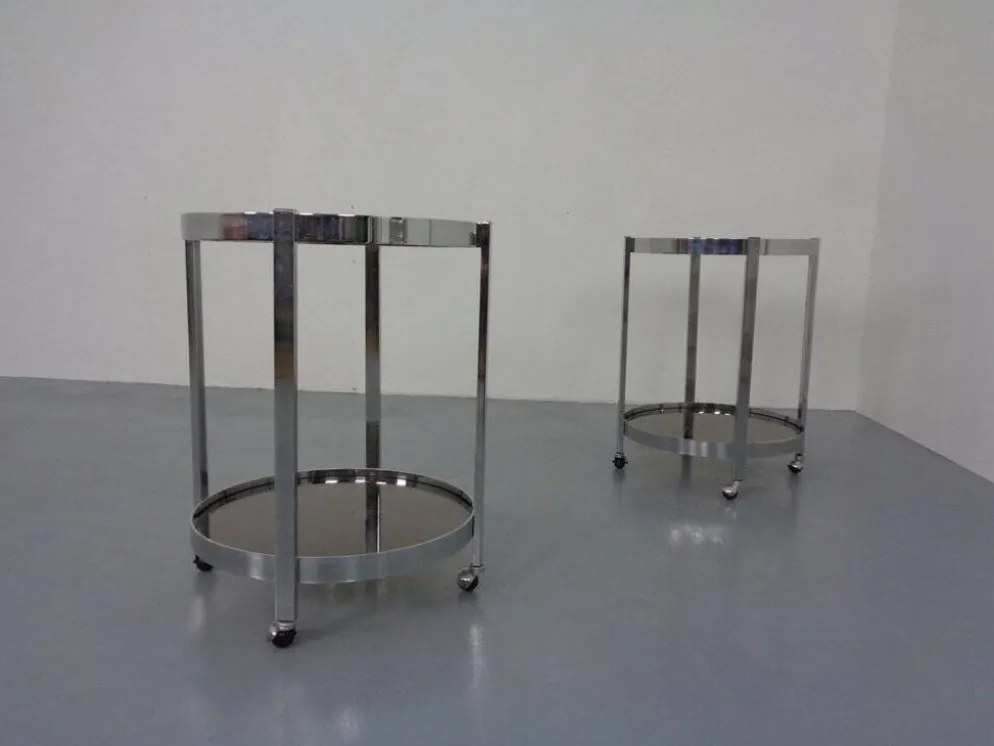 Mid-Century Glass & Metal Serving Bar Carts, 1960s, Set of 2