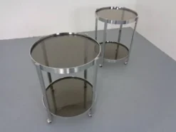 Mid-Century Glass & Metal Serving Bar Carts, 1960s, Set of 2