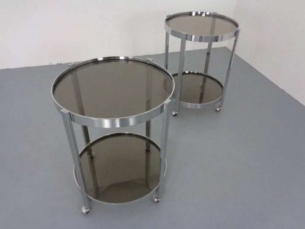 Mid-Century Glass & Metal Serving Bar Carts, 1960s, Set of 2