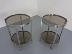Mid-Century Glass & Metal Serving Bar Carts, 1960s, Set of 2