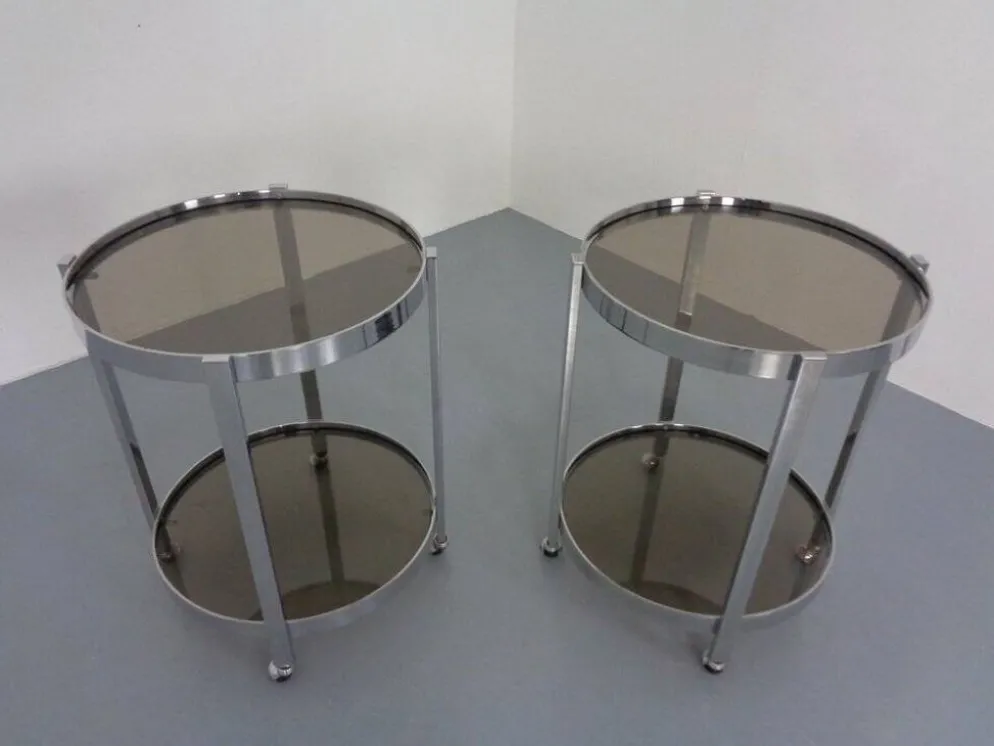 Mid-Century Glass & Metal Serving Bar Carts, 1960s, Set of 2