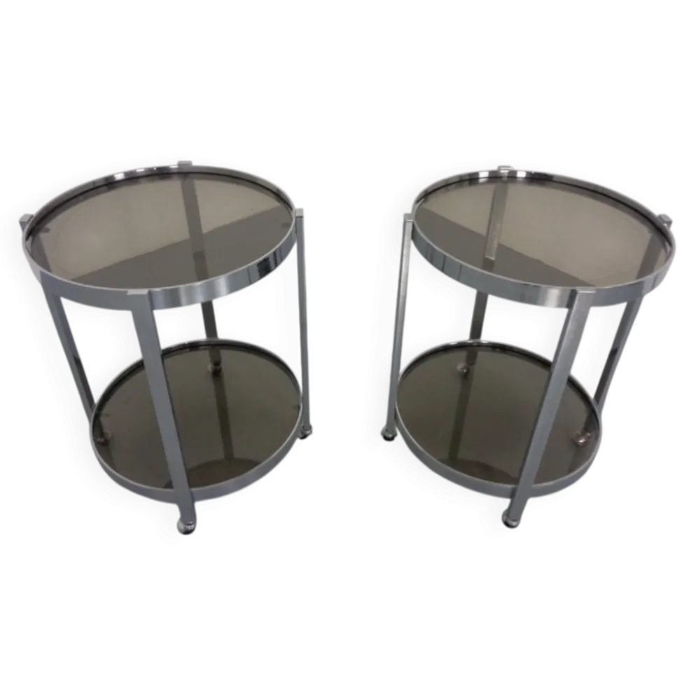 Mid-Century Glass & Metal Serving Bar Carts, 1960s, Set of 2