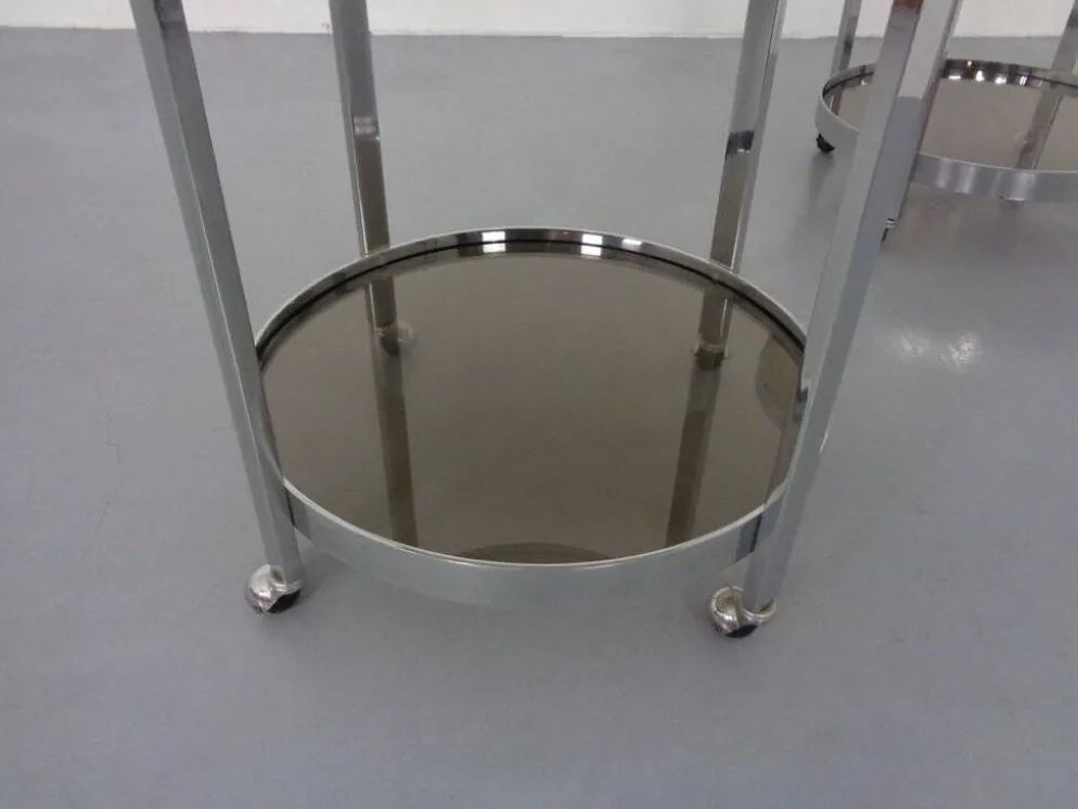 Mid-Century Glass & Metal Serving Bar Carts, 1960s, Set of 2