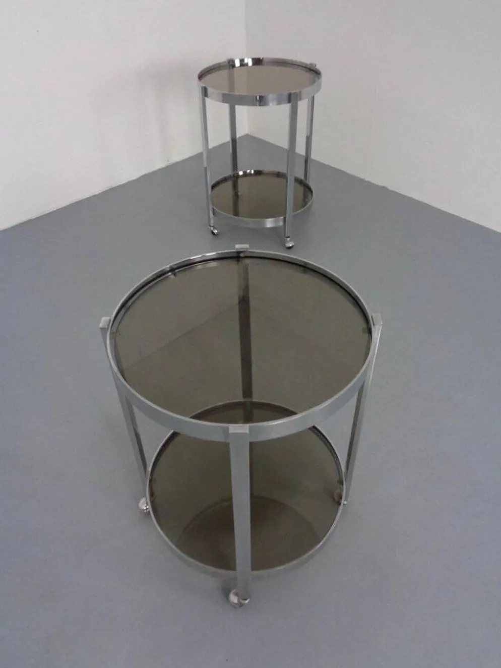 Mid-Century Glass & Metal Serving Bar Carts, 1960s, Set of 2