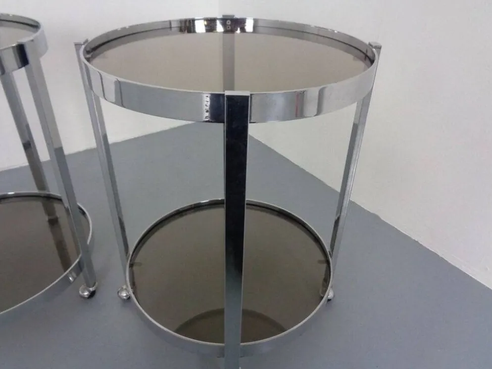 Mid-Century Glass & Metal Serving Bar Carts, 1960s, Set of 2