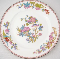 Minton Cuckoo, Coucou, 8 assiettes de table porcelaine peintes main, 26 cm.