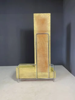 Miroir de coiffeur Bauhaus bois métal verre Slezák années 1930 Tchécoslovaquie