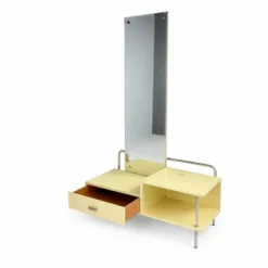 Miroir de coiffeur Bauhaus bois métal verre Slezák années 1930 Tchécoslovaquie