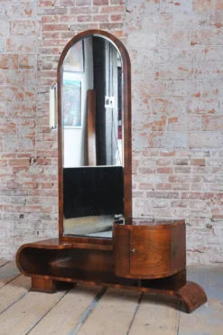 Miroir de coiffeuse Art Déco tchèque en noyer, années 1930