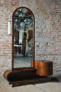 Miroir de coiffeuse Art Déco tchèque en noyer, années 1930