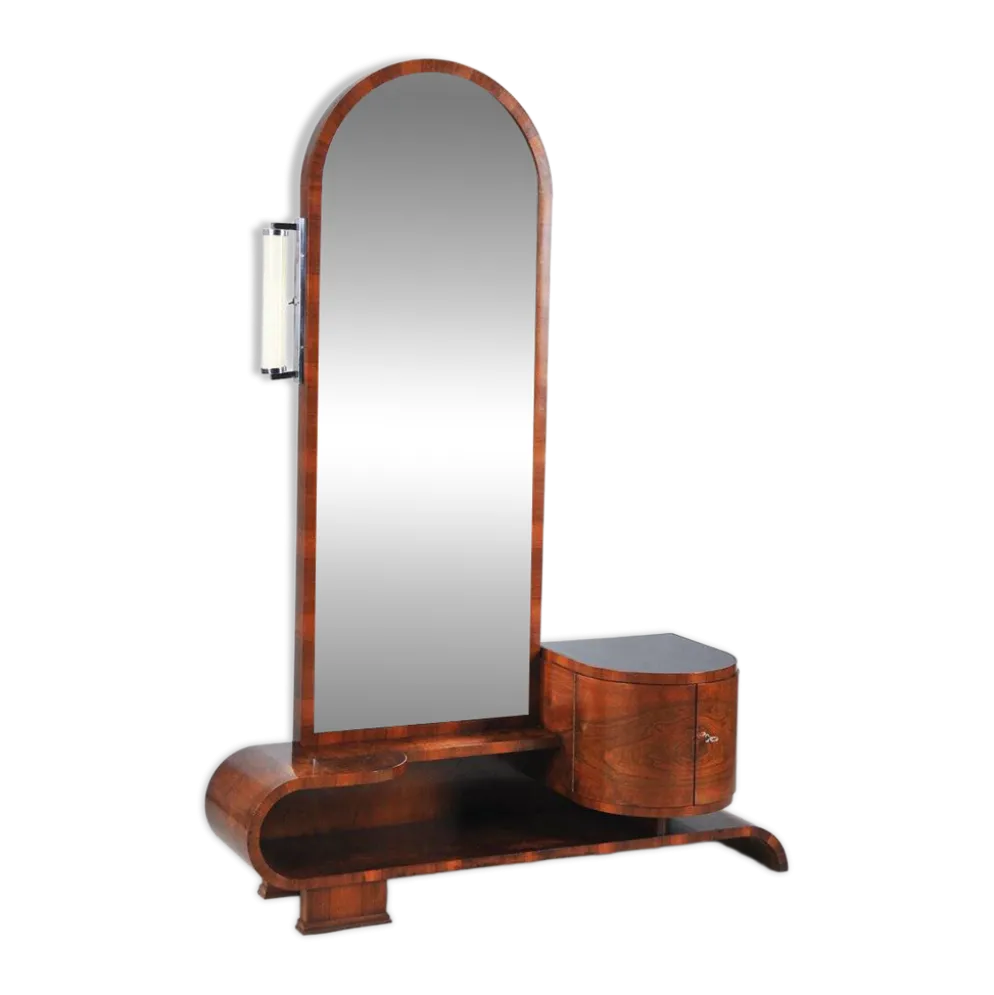 Miroir de coiffeuse Art Déco tchèque en noyer, années 1930