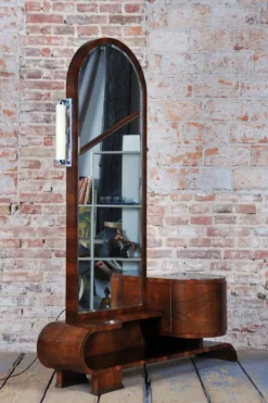 Miroir de coiffeuse Art Déco tchèque en noyer, années 1930