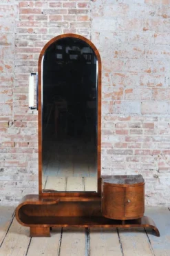 Miroir de coiffeuse Art Déco tchèque en noyer, années 1930