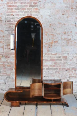 Miroir de coiffeuse Art Déco tchèque en noyer, années 1930