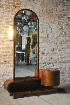 Miroir de coiffeuse Art Déco tchèque en noyer, années 1930