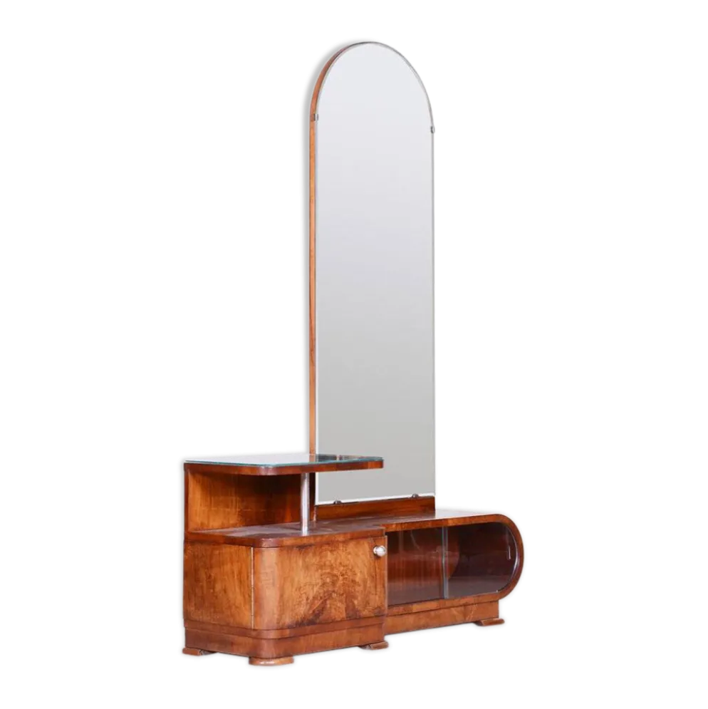 Miroir de toilette Art Déco en noyer, tchèque, années 1920