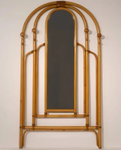 Miroir en rotin Malacca et porte-manteau, années 1960