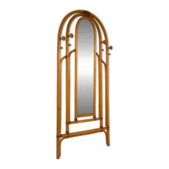 Miroir en rotin Malacca et porte-manteau, années 1960
