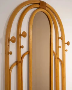 Miroir en rotin Malacca et porte-manteau, années 1960
