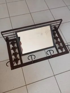 Miroir porte-manteau mural d'entrée en fer forgé – Style rustique / champêtre