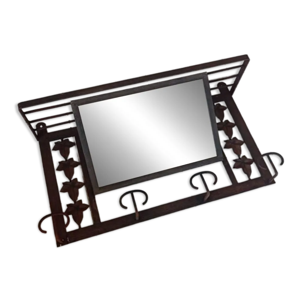 Miroir porte-manteau mural d'entrée en fer forgé – Style rustique / champêtre