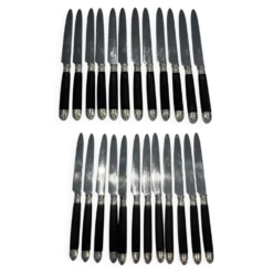 Ménagère de couteaux de style Empire en ébène, viroles et culots en argent