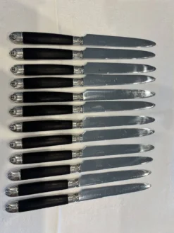 Ménagère de couteaux de style Empire en ébène, viroles et culots en argent