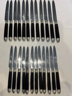 Ménagère de couteaux de style Empire en ébène, viroles et culots en argent