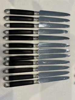 Ménagère de couteaux de style Empire en ébène, viroles et culots en argent
