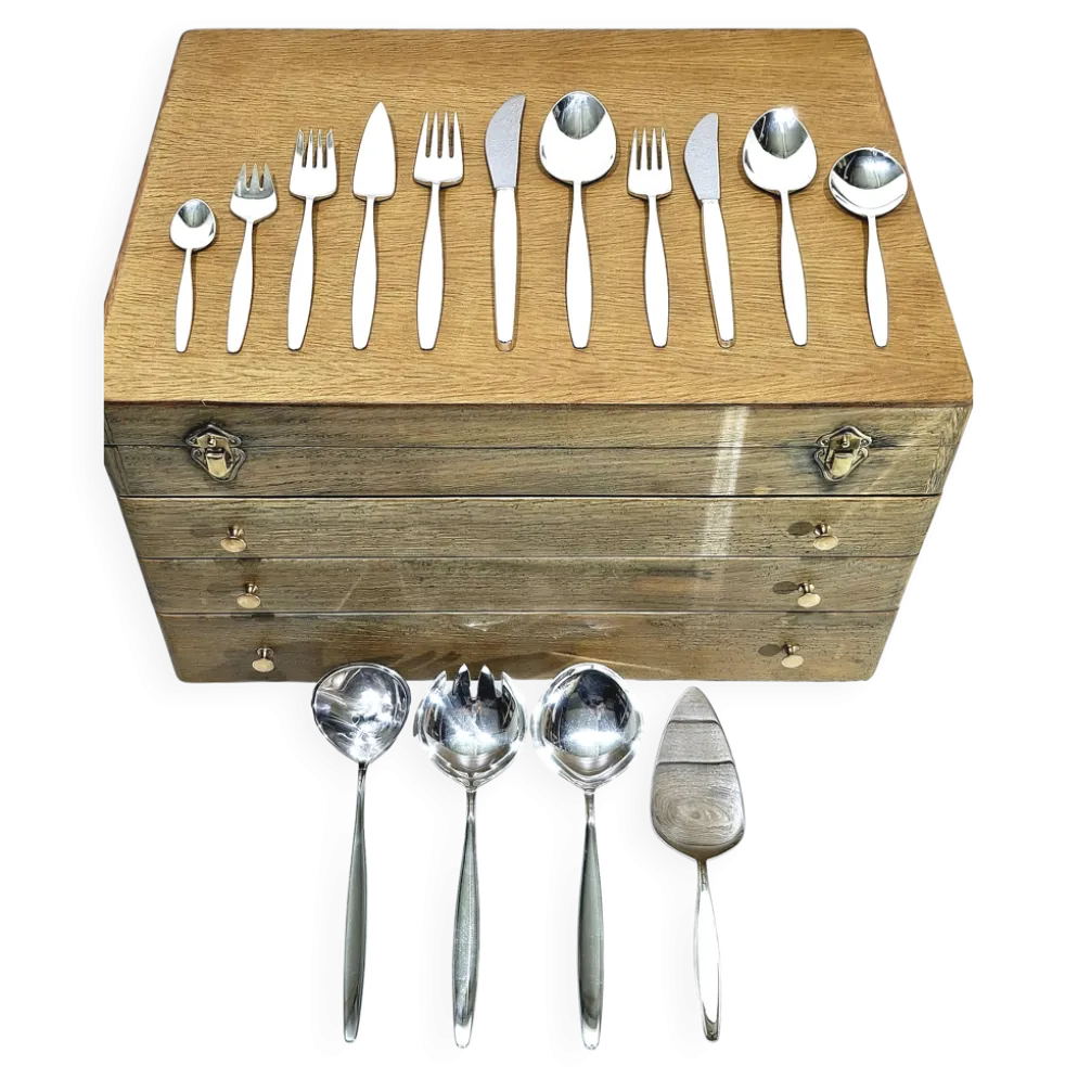 Ménagère georg jensen - modèle cypress - 133 pièces, argent massif