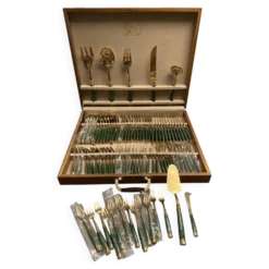 Ménagère Vintage Laiton & Teck Style Mid-Century – 1960/1970 – Manches