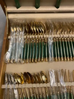 Ménagère Vintage Laiton & Teck Style Mid-Century – 1960/1970 – Manches