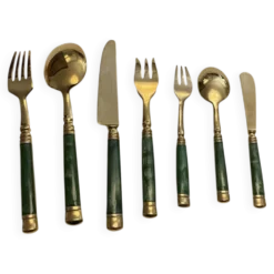 Ménagère Vintage Laiton & Teck Style Mid-Century – 1960/1970 – Manches