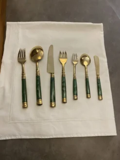 Ménagère Vintage Laiton & Teck Style Mid-Century – 1960/1970 – Manches