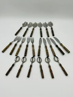 Ménagère vintage 22 pièces manches style bois