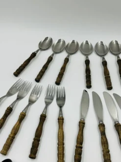 Ménagère vintage 22 pièces manches style bois