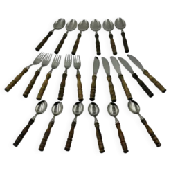 Ménagère vintage 22 pièces manches style bois