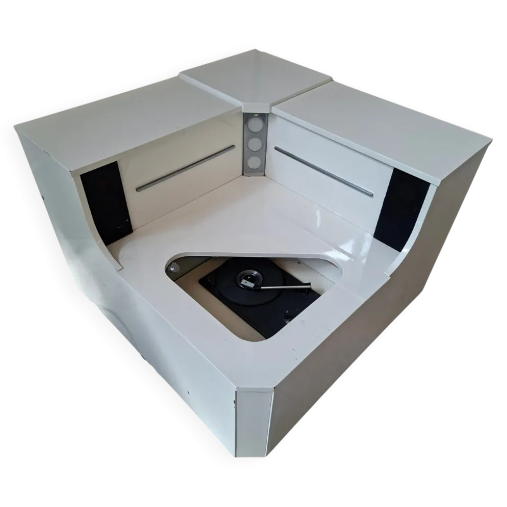 Mobile angulaire de design avec tourne-disque intégré – Pièce unique vintage