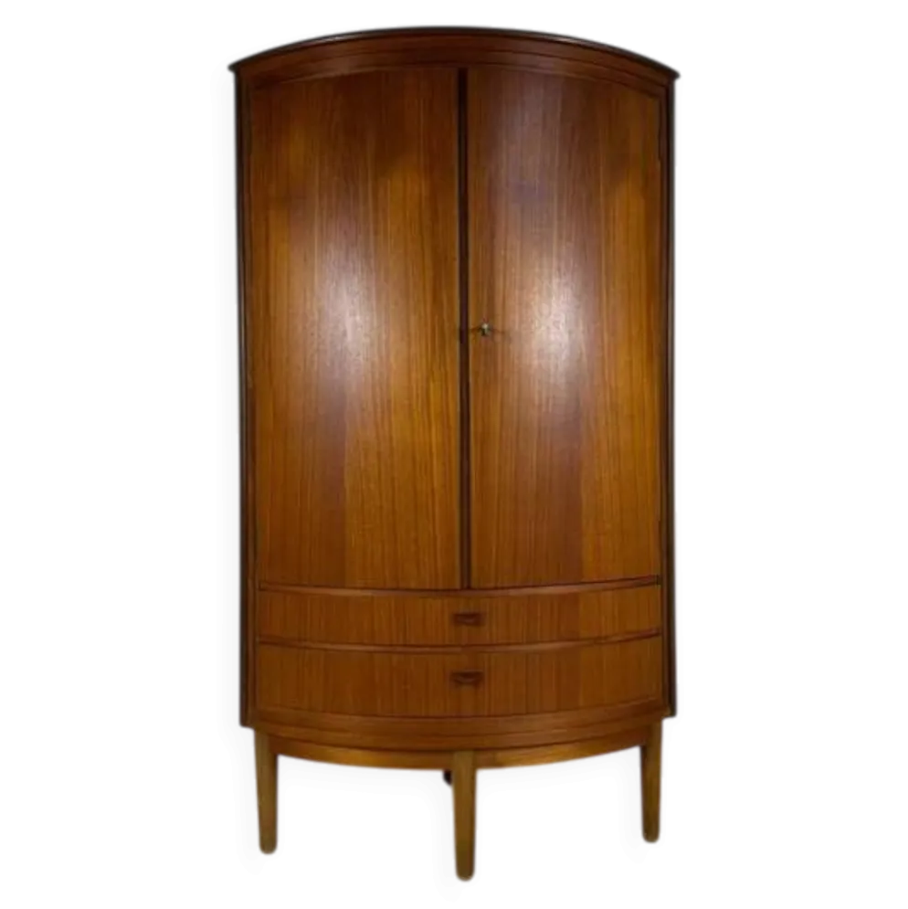 Mobilier d'angle moderne du milieu du siècle en teck avec des portes.