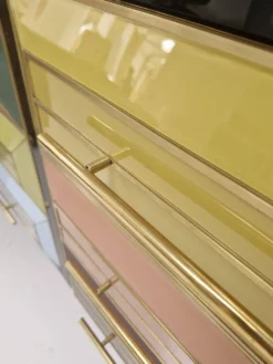Mobilier de bar en bois massif et en verre coloré des années 1950, Italie