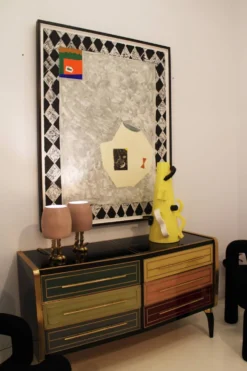 Mobilier de bar en bois massif et en verre coloré des années 1950, Italie