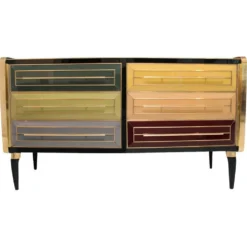 Mobilier de bar en bois massif et en verre coloré des années 1950, Italie