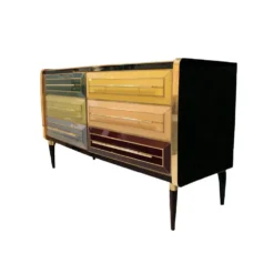 Mobilier de bar en bois massif et en verre coloré des années 1950, Italie