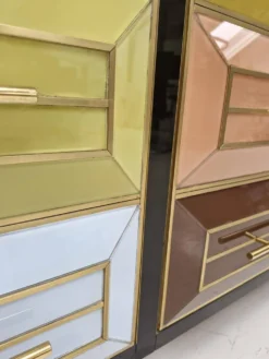 Mobilier de bar en bois massif et en verre coloré des années 1950, Italie