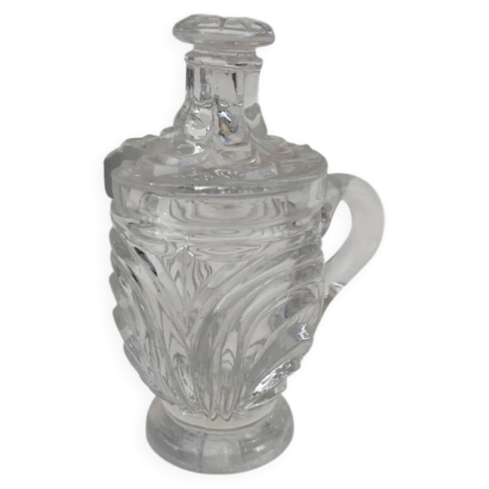 Moutardier en cristal moulé, première partie du XX ème siècle.